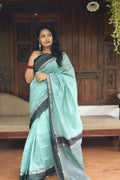 Powder Blue Hand Embroidered Maheshwari Silk Saree