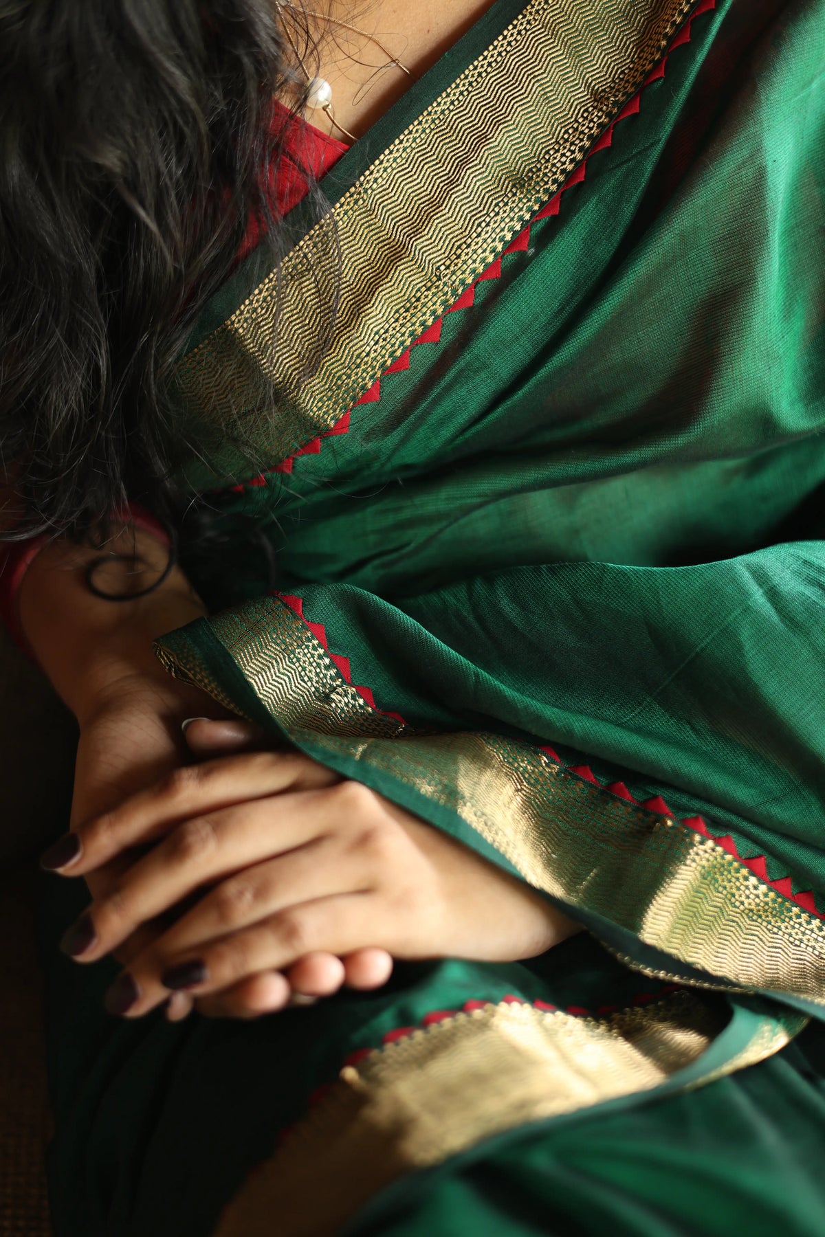Emerald Hand Embroidered Maheshwari Silk Saree