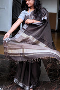 Coffee Grey Pallu Appliqué Maheshwari Silk Saree