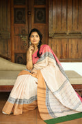 Cream Rudraksha Border Chettinad Handloom Cotton Saree