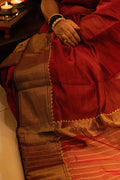 Deep Red Appliqué Maheshwari Silk Saree