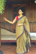 Ecru Handcrafted Chettinad Handloom Cotton Saree