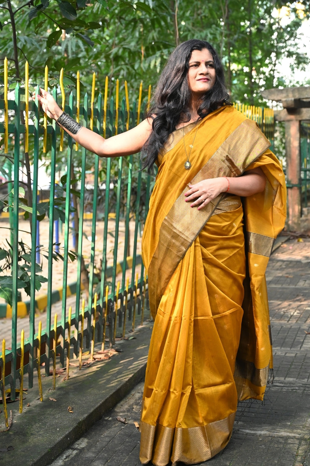 Mustard Yellow Maheshwari Silk Saree