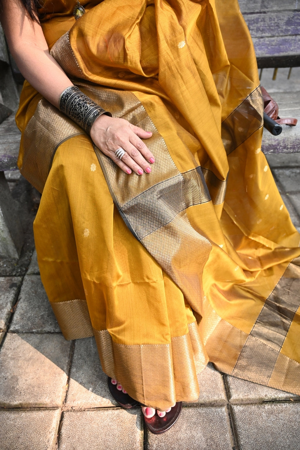 Mustard Yellow Maheshwari Silk Saree