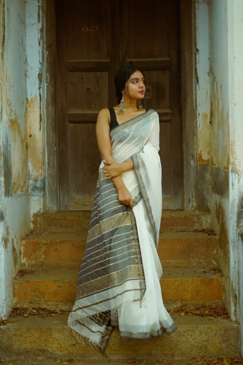 Pristine White Maheshwari Silk Saree