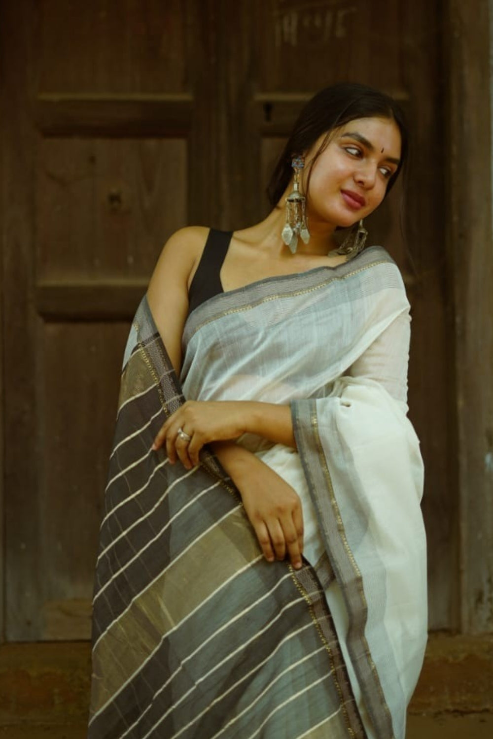 Pristine White Maheshwari Silk Saree