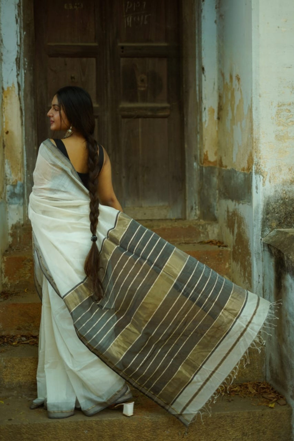 Pristine White Maheshwari Silk Saree