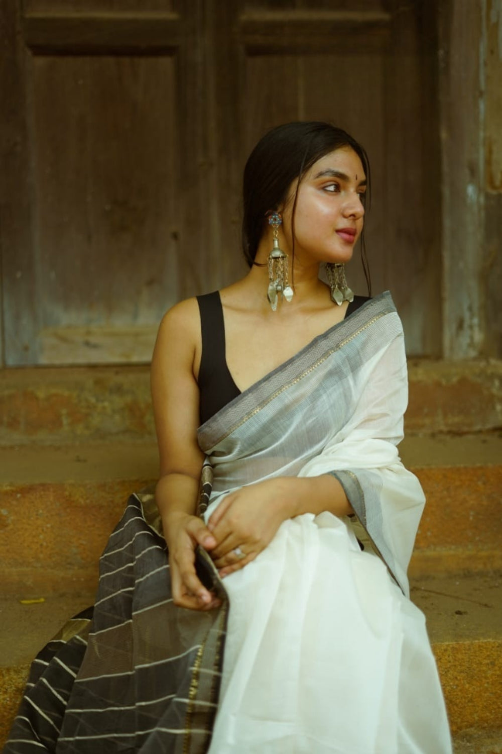 Pristine White Maheshwari Silk Saree