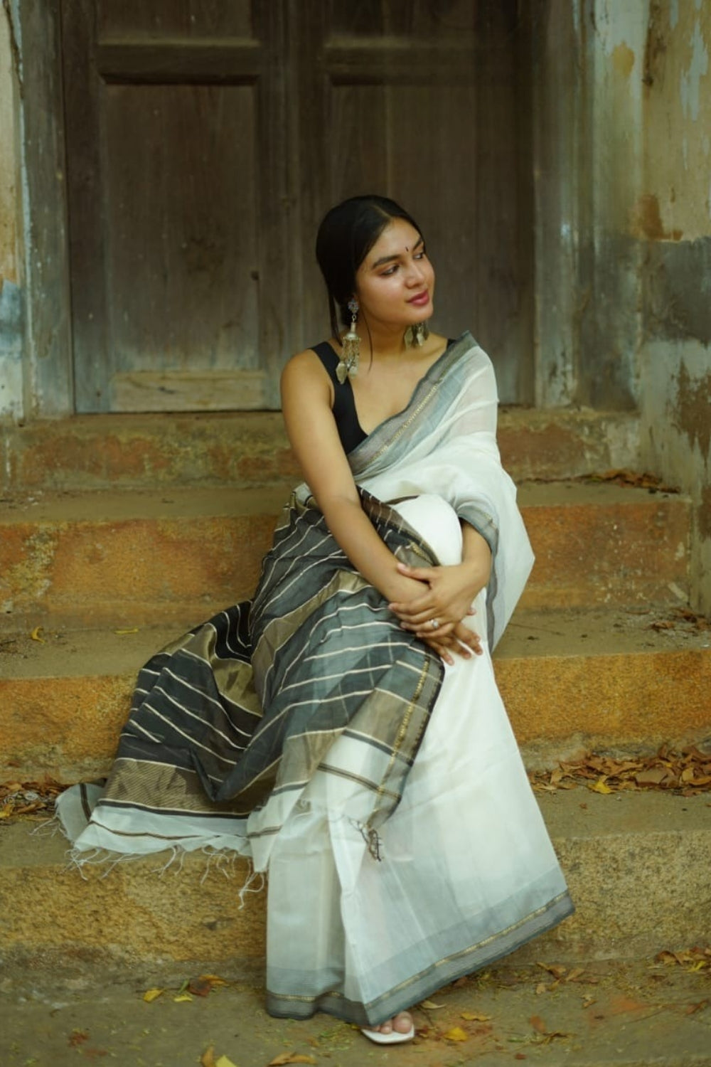 Pristine White Maheshwari Silk Saree