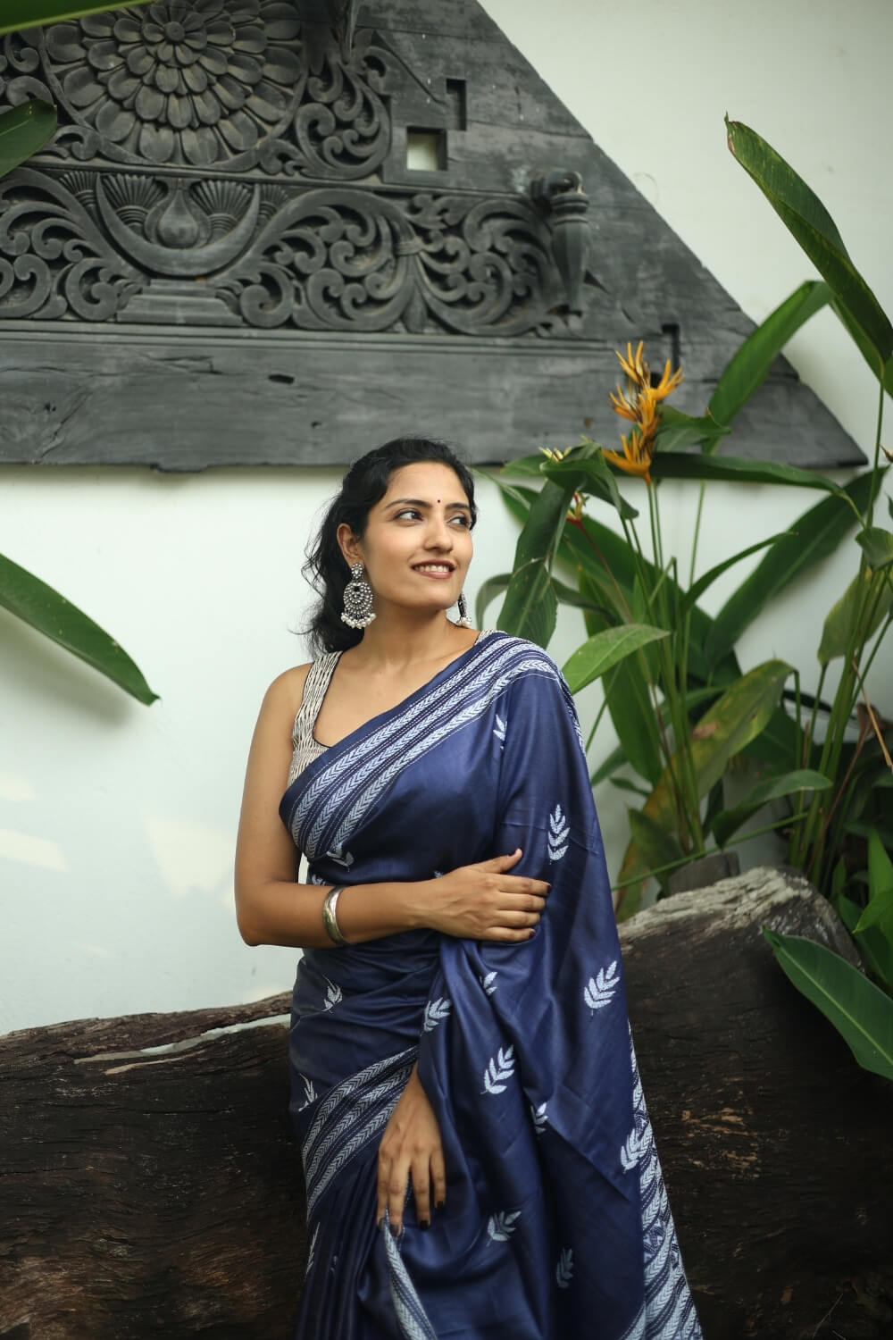 Royal Blue Kantha Border Handloom Tussar Silk Saree