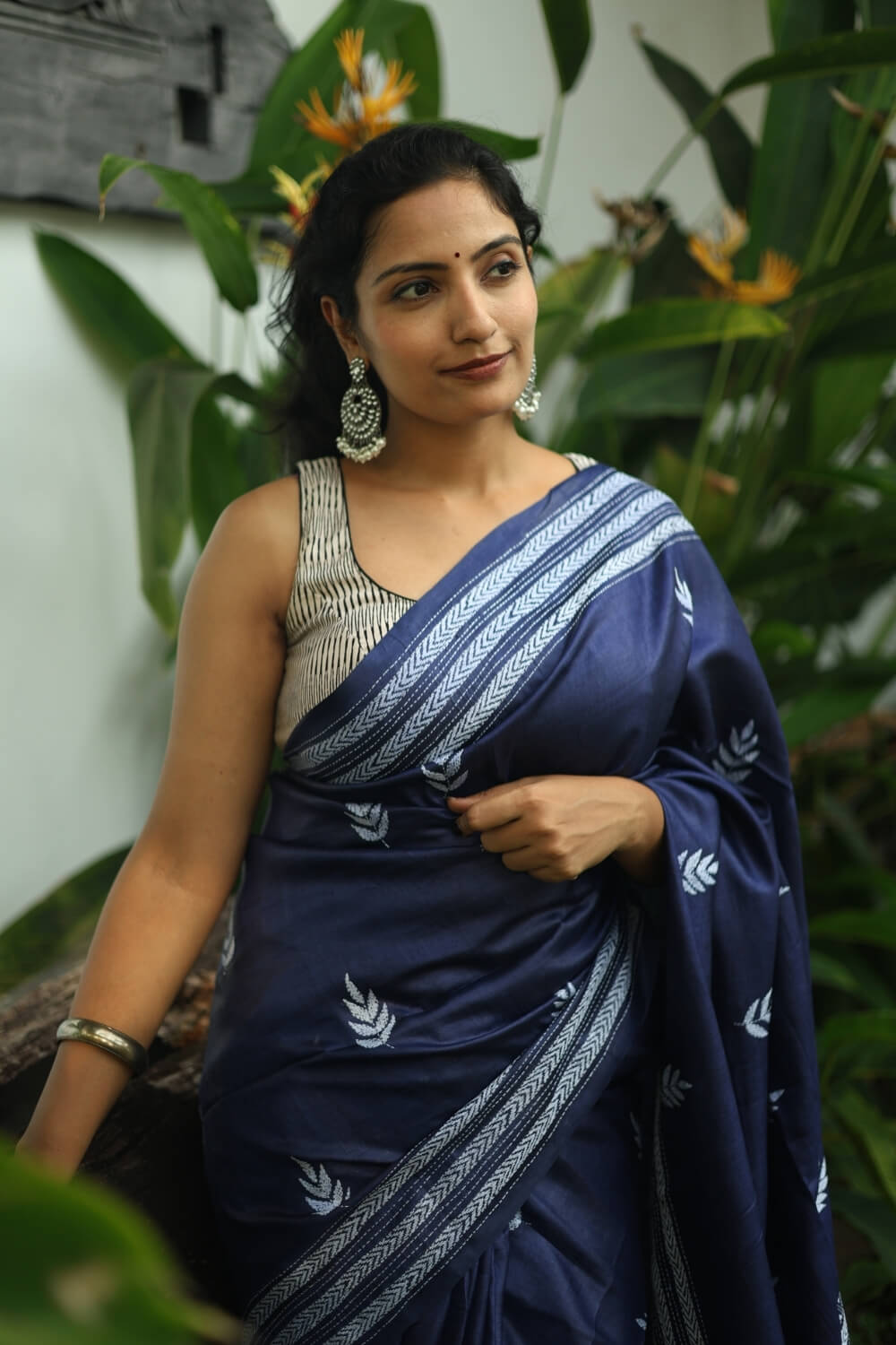 Royal Blue Kantha Border Handloom Tussar Silk Saree
