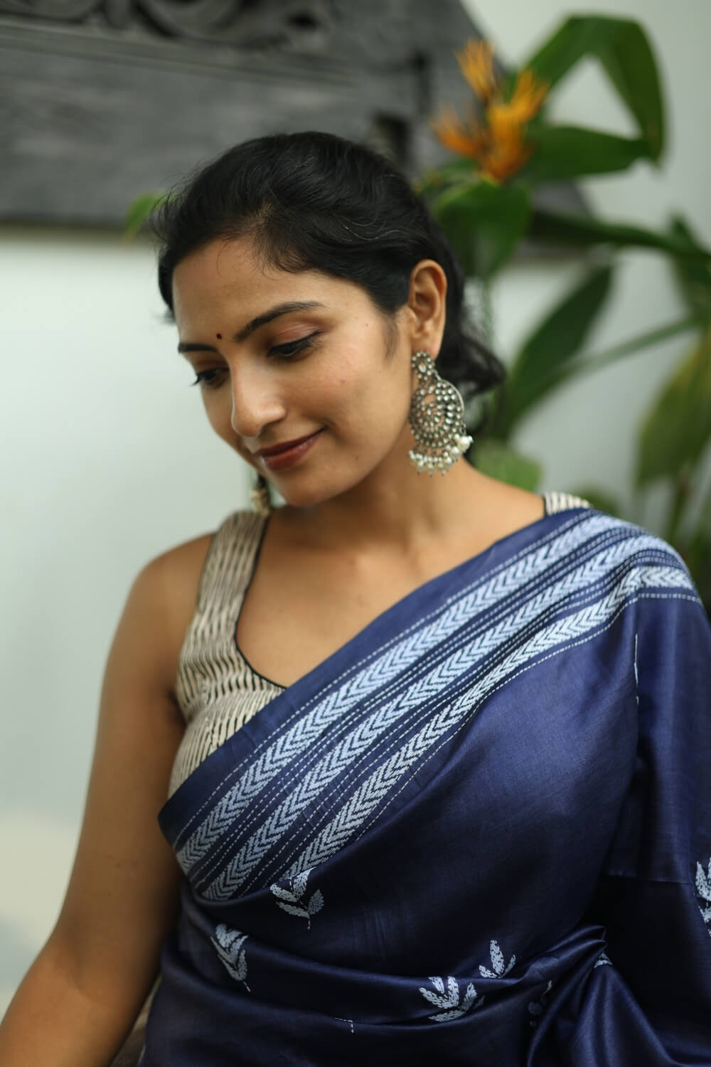 Royal Blue Kantha Border Handloom Tussar Silk Saree