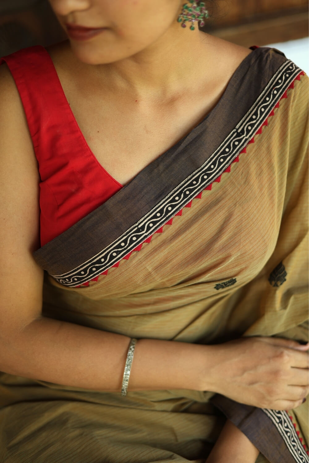 Ecru Handcrafted Chettinad Handloom Cotton Saree
